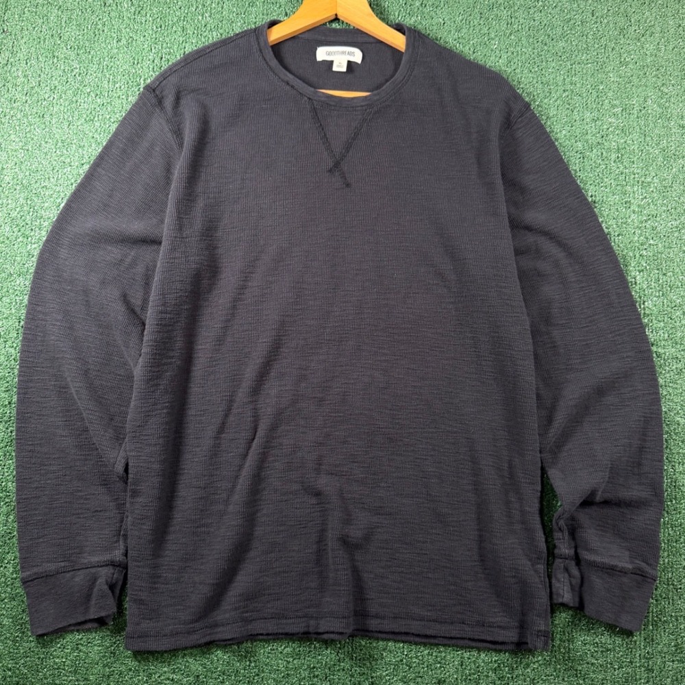 Goodthreads Thermal Shirt Men XL Grey Good Waffle Knit Long Sleeve Crewneck